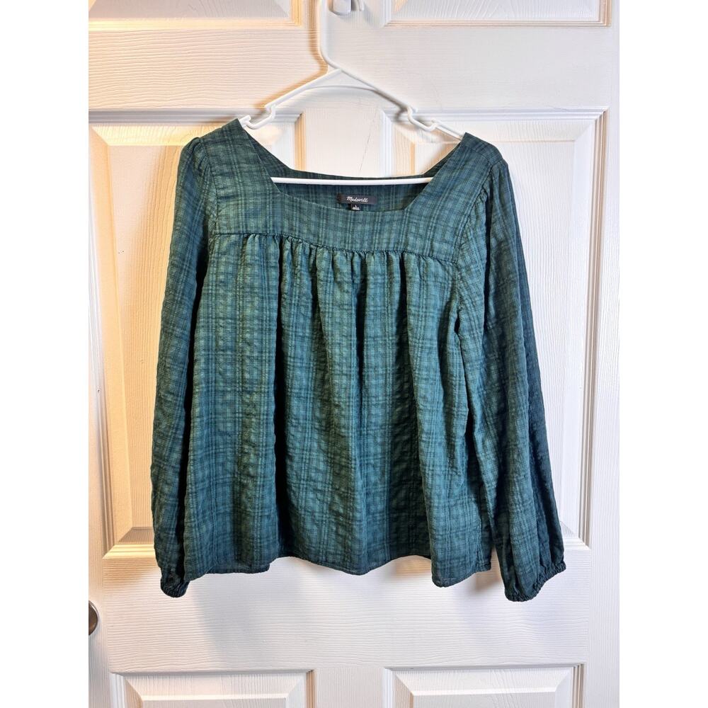 Madewell Women Green 3/4 Sleeve Blouse L